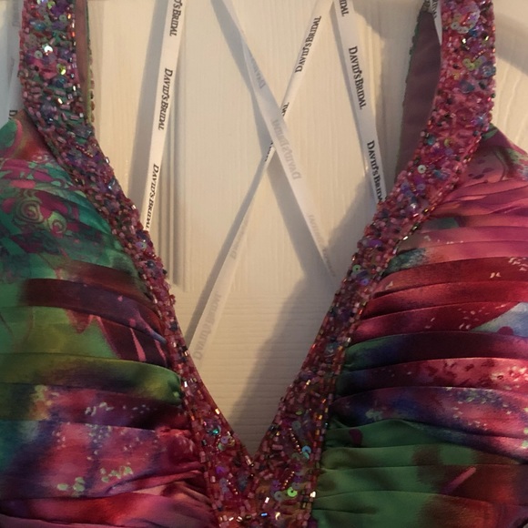 David's Bridal Multi Color Backless Formal Dress - Picture 3 of 5